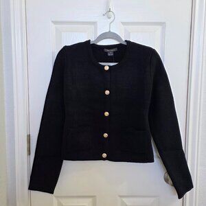 French Connection Babysoft Cardigan with Gold Buttons – Black, Size Medium (NWT)
